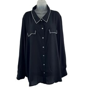 Oddi Shirt Womens 3XL Pearl Collar Button Down Sheer Long Sleeve Blouse Top Plus